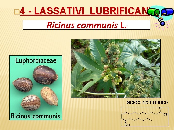 � 4 - LASSATIVI LUBRIFICANTI Ricinus communis L. acido ricinoleico 