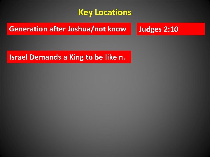 Key Locations Generation after Joshua/not know Israel Demands a King to be like n.