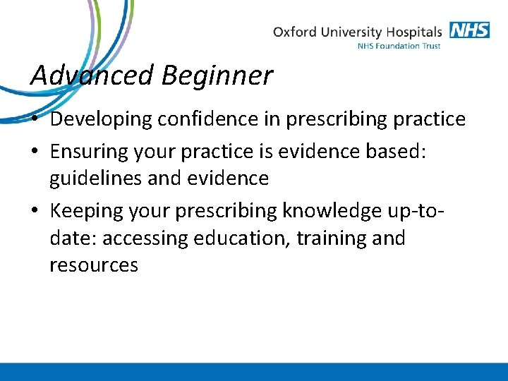 Advanced Beginner • Developing confidence in prescribing practice • Ensuring your practice is evidence