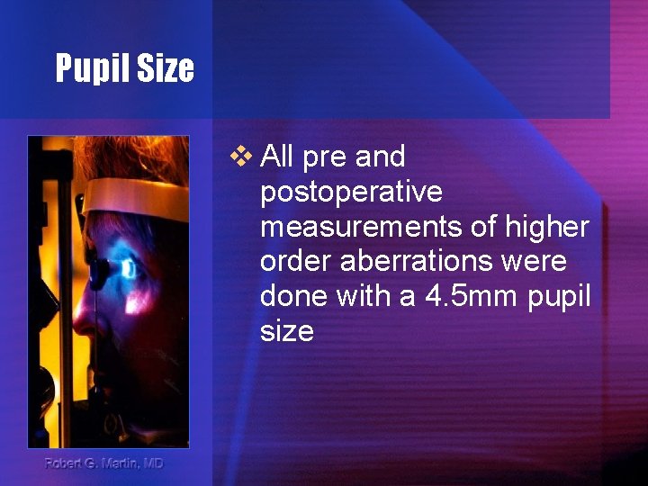 Pupil Size v All pre and postoperative measurements of higher order aberrations were done
