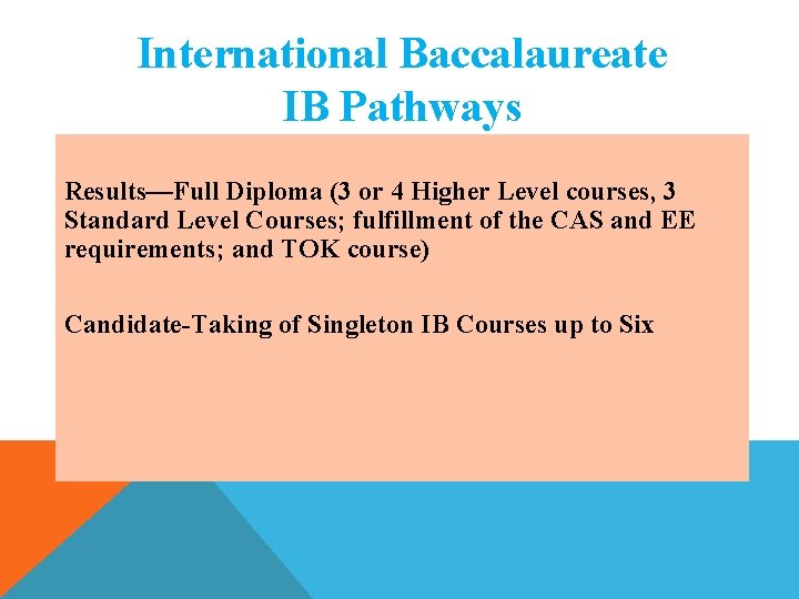 International Baccalaureate IB Pathways Results—Full Diploma (3 or 4 Higher Level courses, 3 Standard International Baccalaureate IB Pathways Results—Full Diploma (3 or 4 Higher Level courses, 3 Standard