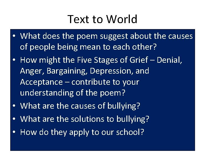 Text to World • What does the poem suggest about the causes of people
