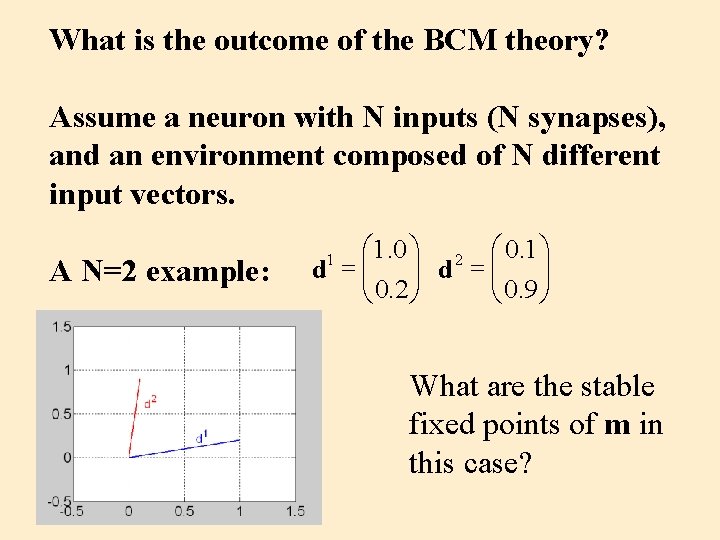 What is the outcome of the BCM theory? Assume a neuron with N inputs