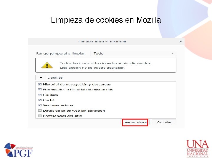 Limpieza de cookies en Mozilla 