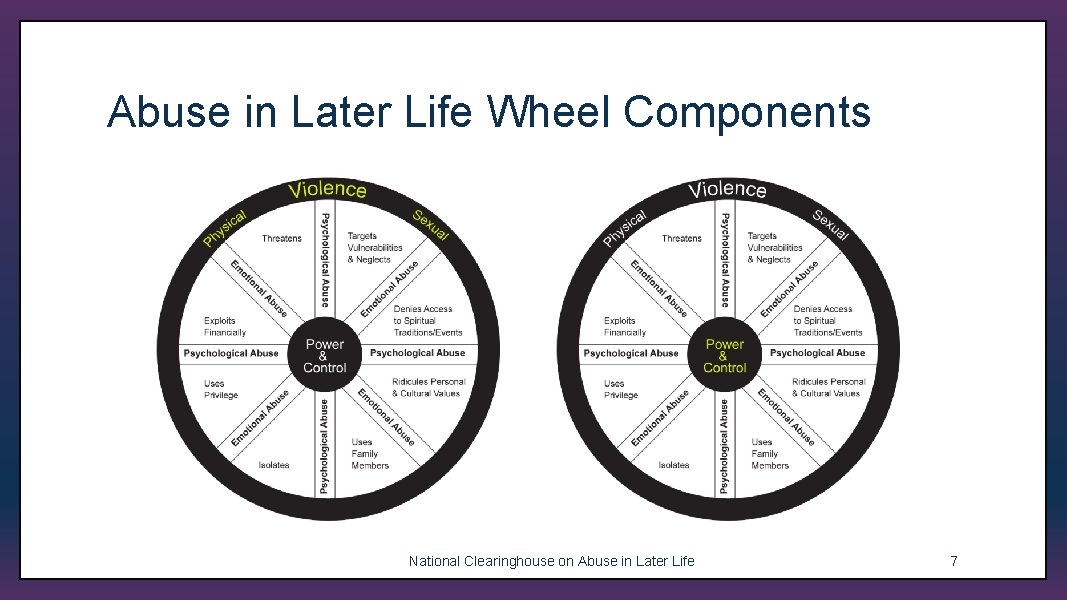 Abuse in Later Life Wheel Components National Clearinghouse on Abuse in Later Life 7