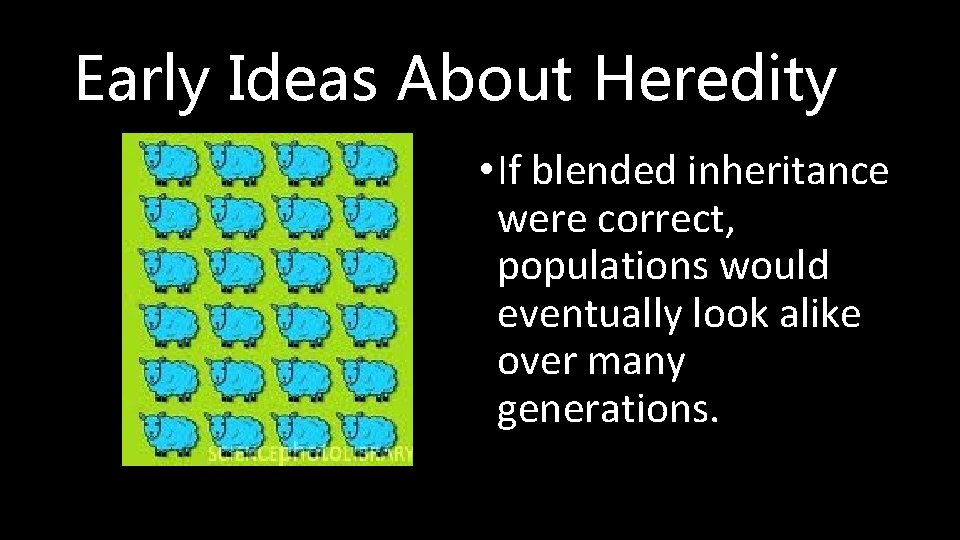 Early Ideas About Heredity • If blended inheritance were correct, populations would eventually look