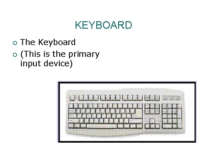 KEYBOARD ¡ ¡ The Keyboard (This is the primary input device) 