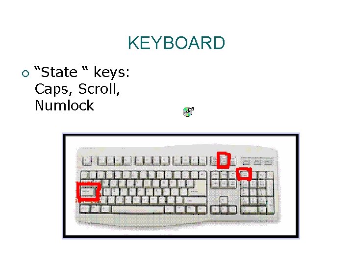 KEYBOARD ¡ “State “ keys: Caps, Scroll, Numlock 