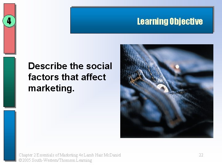 4 Learning Objective Describe the social factors that affect marketing. Chapter 2 Essentials of