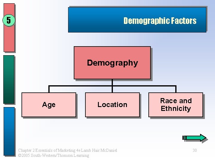 5 Demographic Factors Demography Age Location Chapter 2 Essentials of Marketing 4 e Lamb