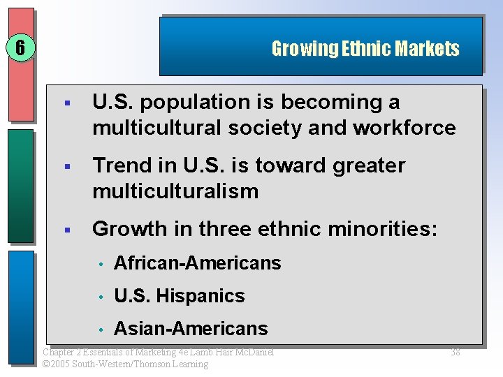 6 Growing Ethnic Markets § U. S. population is becoming a multicultural society and