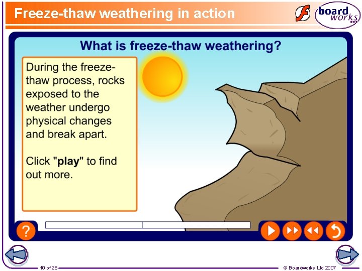 Freeze-thaw weathering in action 10 of 28 © Boardworks Ltd 2007 