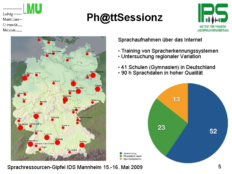 Ph@tt. Sessionz Motivation Sprachaufnahmen über das Internet • Training von Spracherkennungssystemen • Untersuchung regionaler