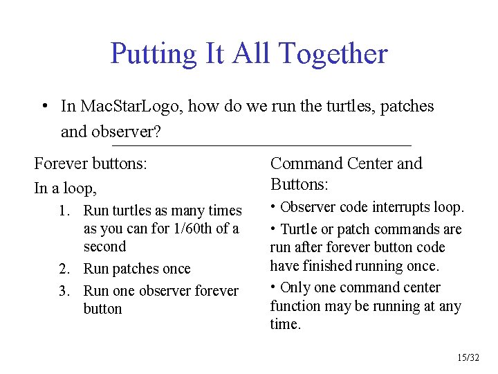 Putting It All Together • In Mac. Star. Logo, how do we run the