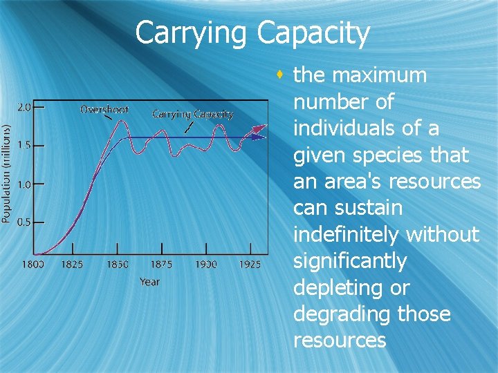 Carrying Capacity s the maximum number of individuals of a given species that an