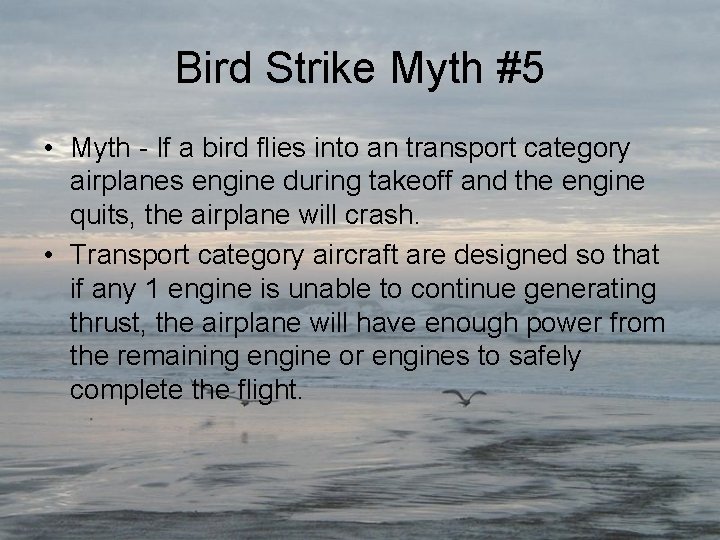 Bird Strike Myth #5 • Myth - If a bird flies into an transport