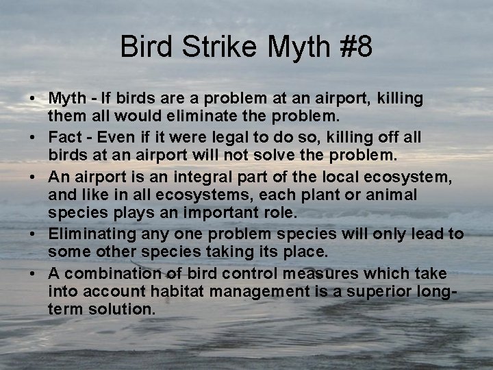 Bird Strike Myth #8 • Myth - If birds are a problem at an