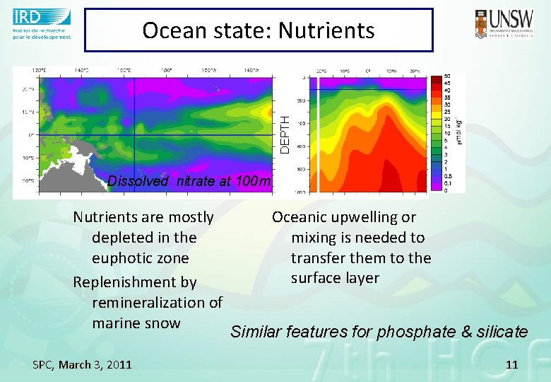 DEPTH Ocean state: Nutrients Dissolved nitrate at 100 m Nutrients are mostly depleted in