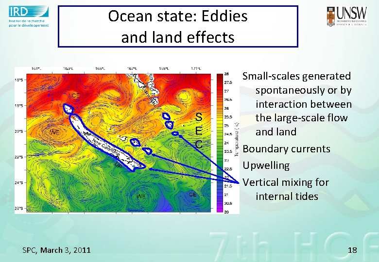 Ocean state: Eddies and land effects Small-scales generated spontaneously or by interaction between the