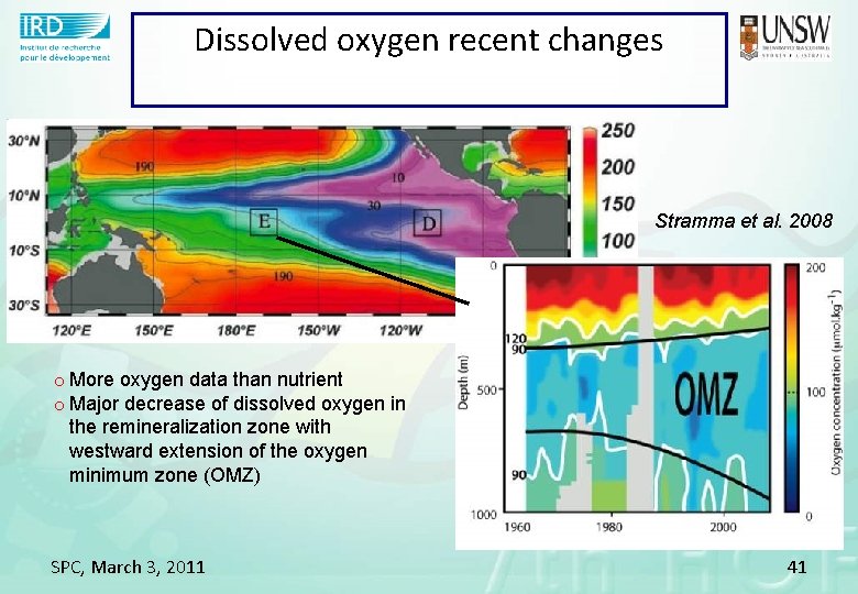 Dissolved oxygen recent changes Stramma et al. 2008 o More oxygen data than nutrient