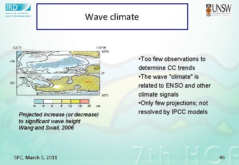 Wave climate Projected increase (or decrease) to significant wave height Wang and Swail, 2006