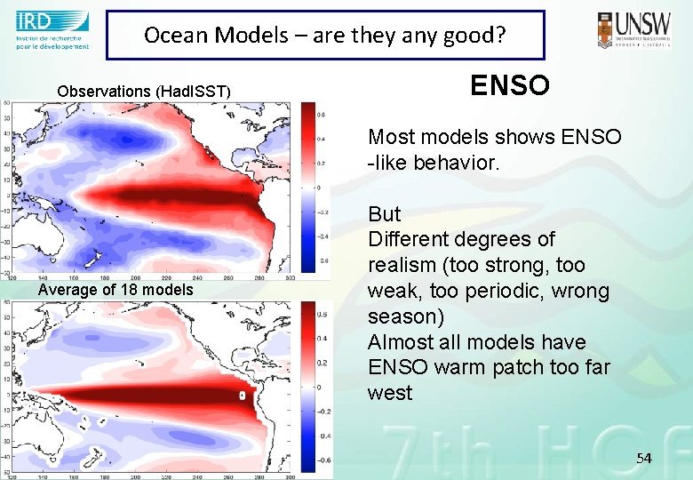 Ocean Models – are they any good? Observations (Had. ISST) ENSO Most models shows