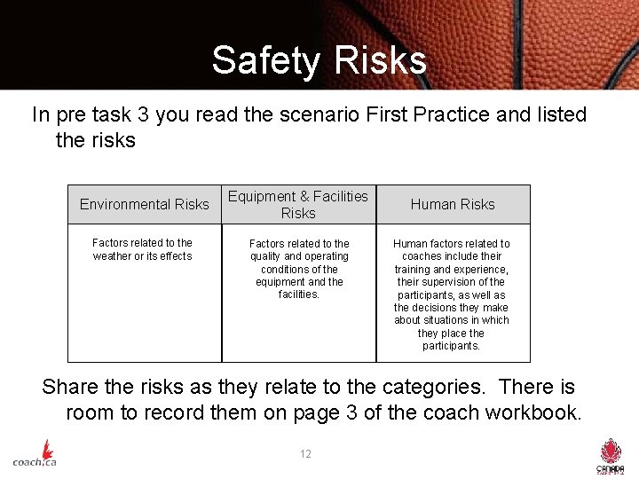 Safety Risks In pre task 3 you read the scenario First Practice and listed