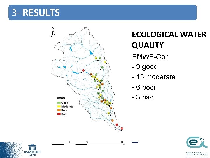 3 - RESULTS ECOLOGICAL WATER QUALITY BMWP-Col: - 9 good - 15 moderate -