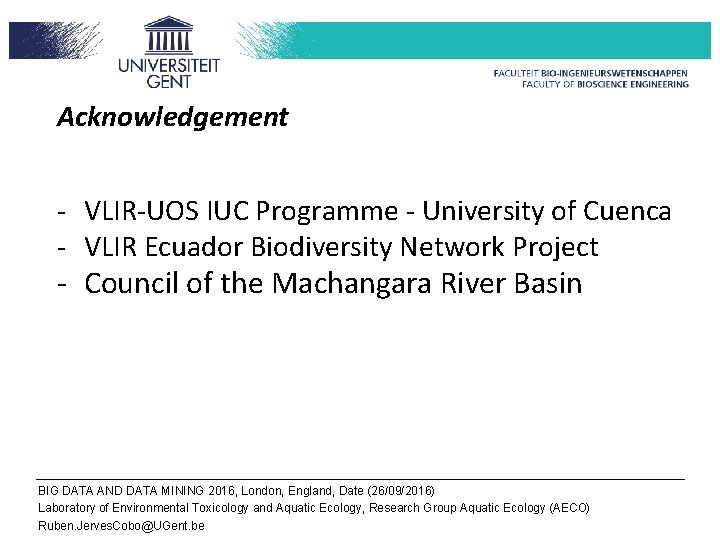 Acknowledgement - VLIR-UOS IUC Programme - University of Cuenca - VLIR Ecuador Biodiversity Network