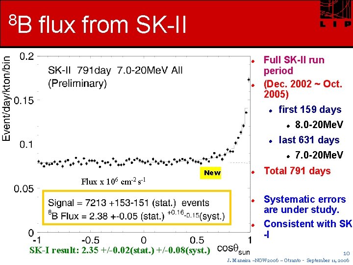 8 B flux from SK-II Full SK-II run period (Dec. 2002 ~ Oct. 2005)