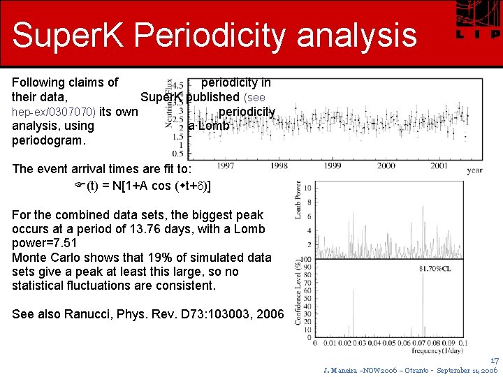 Super. K Periodicity analysis Following claims of periodicity in their data, Super. K published
