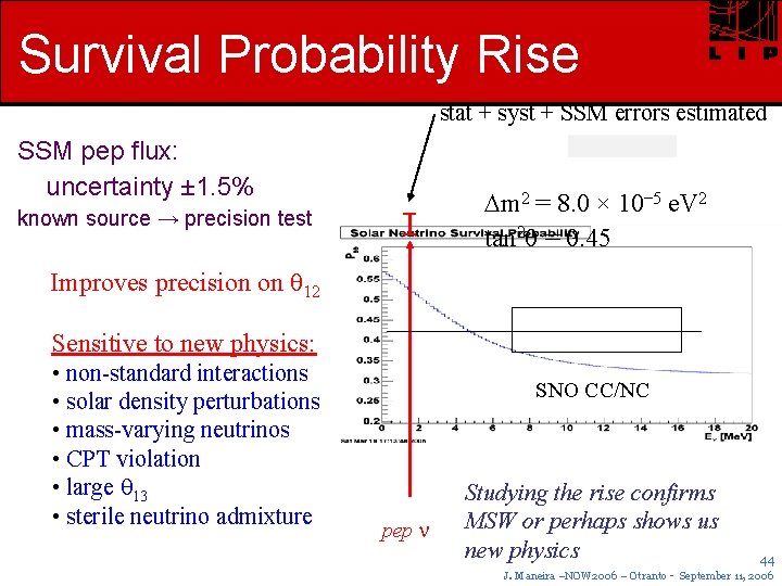 Survival Probability Rise stat + syst + SSM errors estimated SSM pep flux: uncertainty