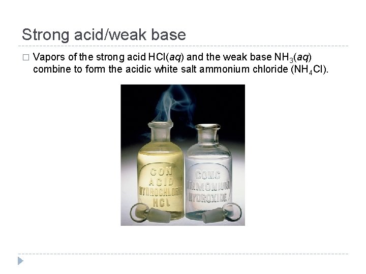 Strong acid/weak base � Vapors of the strong acid HCl(aq) and the weak base
