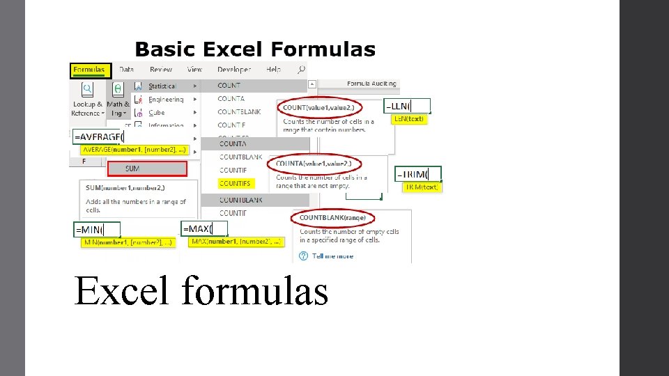 . Excel formulas . Excel formulas