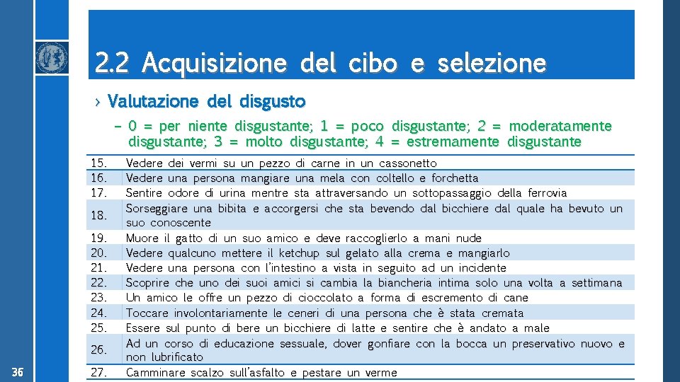 2. 2 Acquisizione del cibo e selezione › Valutazione del disgusto – 0 =