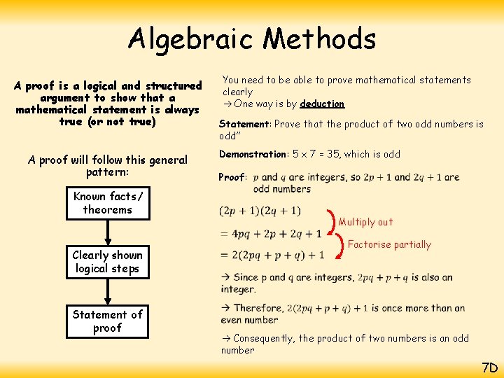 Algebraic Methods A proof is a logical and structured argument to show that a