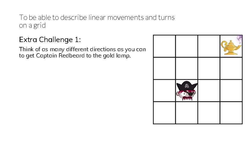 To be able to describe linear movements and turns on a grid Extra Challenge