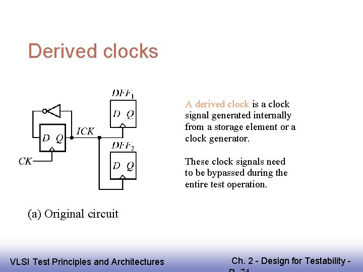 Derived clocks A derived clock is a clock signal generated internally from a storage