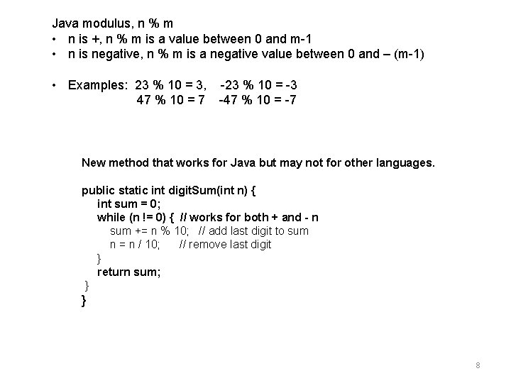 Java modulus, n % m • n is +, n % m is a Java modulus, n % m • n is +, n % m is a