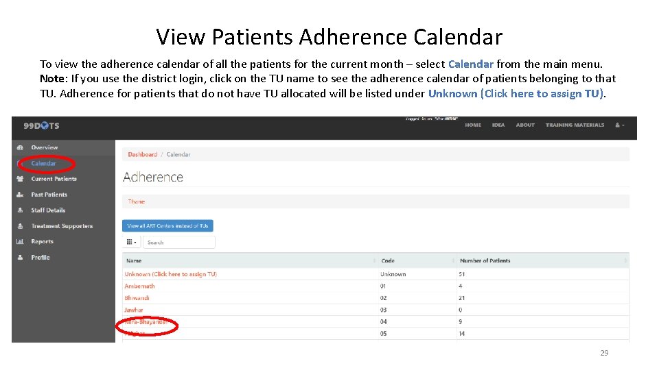 View Patients Adherence Calendar To view the adherence calendar of all the patients for