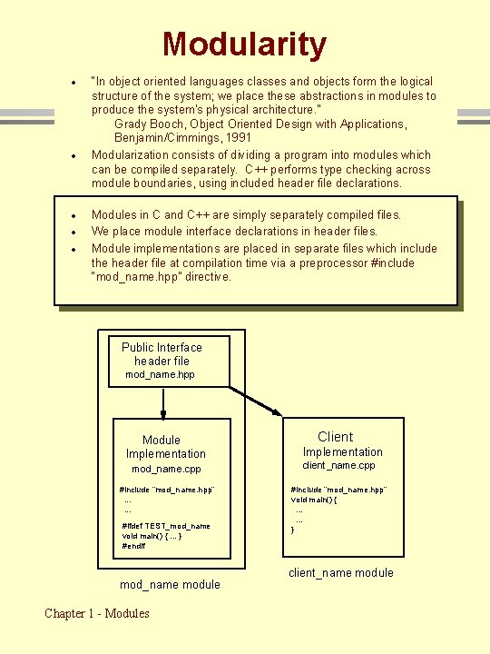 Modularity · · · “In object oriented languages classes and objects form the logical