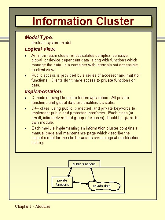 Information Cluster Model Type: abstract system model Logical View: · · An information cluster