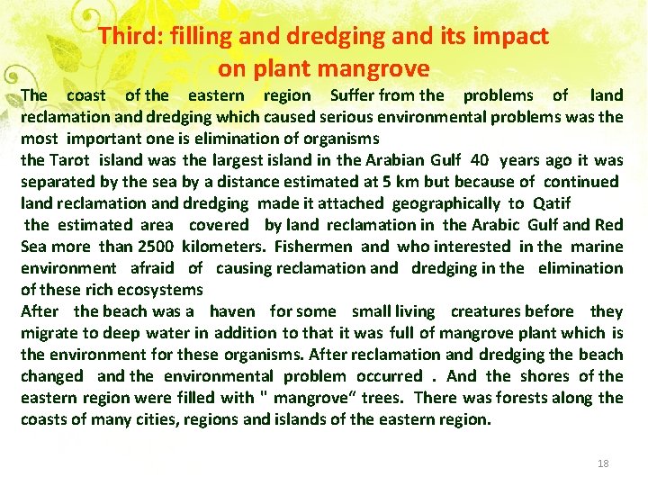 Third: filling and dredging and its impact on plant mangrove The coast of the