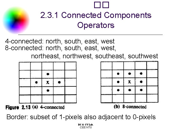 �� 2. 3. 1 Connected Components Operators 4 -connected: north, south, east, west 8