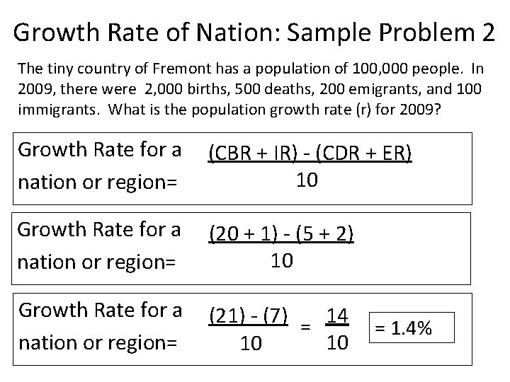 Growth Rate of Nation: Sample Problem 2 The tiny country of Fremont has a
