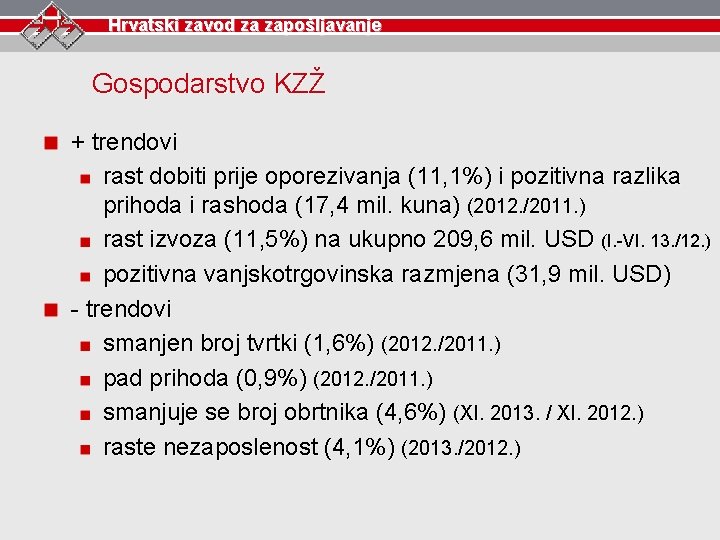 Hrvatski zavod za zapošljavanje Gospodarstvo KZŽ + trendovi rast dobiti prije oporezivanja (11, 1%)
