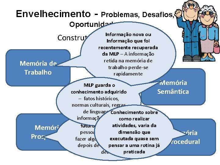 Envelhecimento - Problemas, Desafios, Oportunidades Informação nova ou Construtos Cognitivos Informação que foi Memória