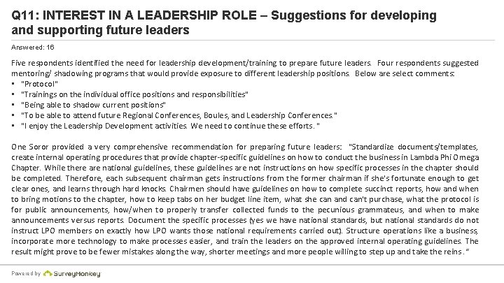 Q 11: INTEREST IN A LEADERSHIP ROLE – Suggestions for developing and supporting future