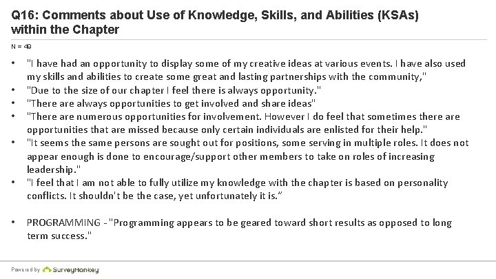 Q 16: Comments about Use of Knowledge, Skills, and Abilities (KSAs) within the Chapter