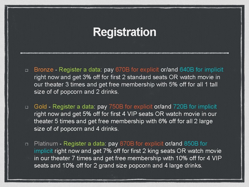 Registration Bronze - Register a data: pay 670 B for explicit or/and 640 B